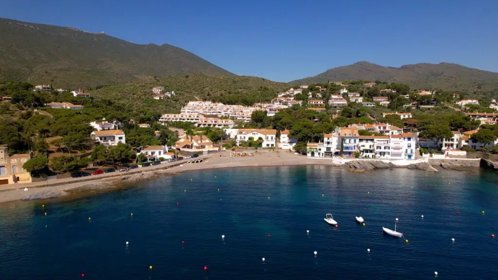 Aerial view of Cadaques town on Mediterranean Sea coast of Costa Brava, Catalonia, Spain
