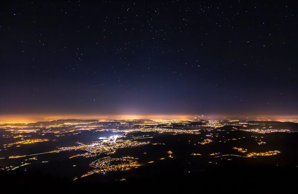 aerial view of city lights during night time