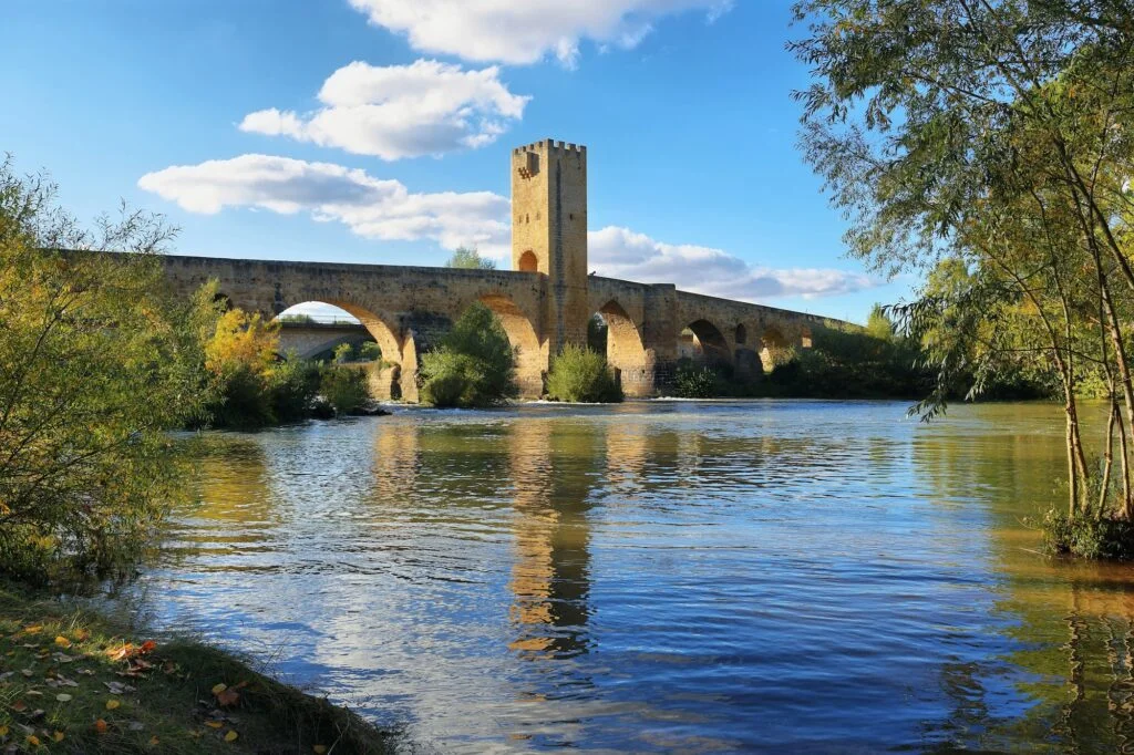 Medieval bridge over Ebro river in Frias, Burgos, Spain.