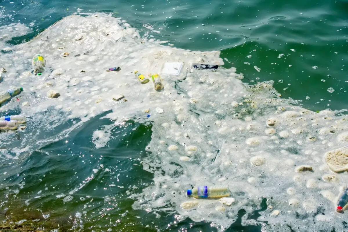 Plastic Garbage Floating on Water Surface Showing Environmental Pollution Problem in the Sea