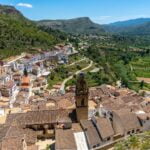 View of the town from the castle of the town of Chulilla in the mountains